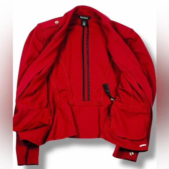 White House Black Market Womens Red Peplum Blazer Jacket Size 10 Gold Button - Picture 10 of 16